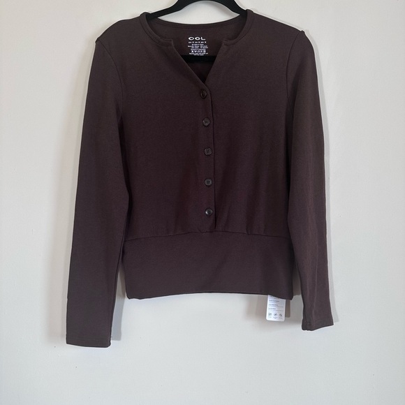 OGL Vneck long sleeve half placket top size M espresso NWT - Picture 3 of 6